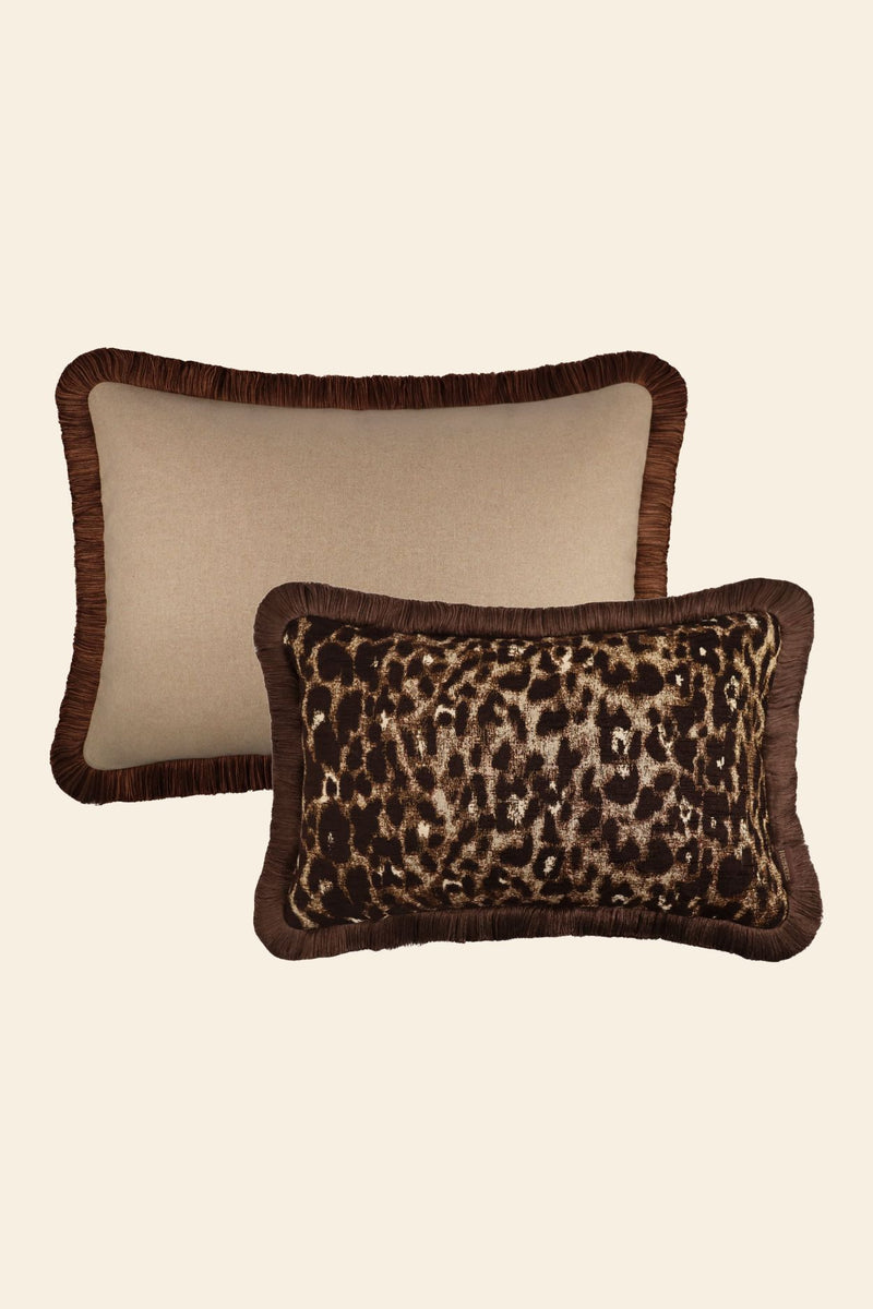 Bruine sierkussenset met franjes.